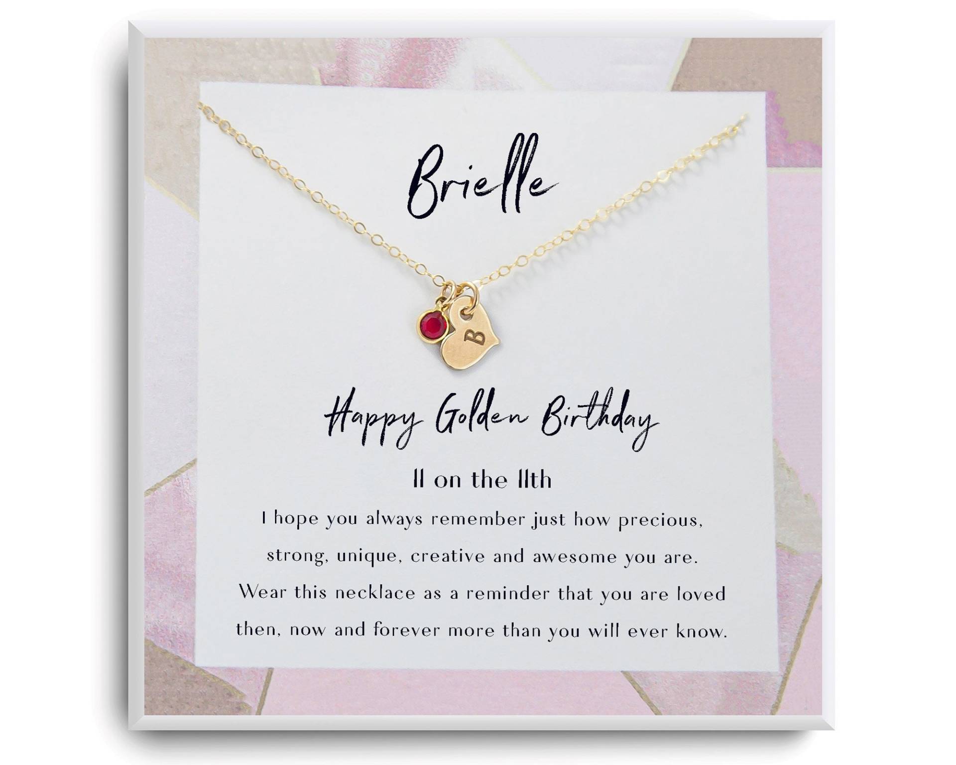 Goldene Geburtstagskette - Happy Golden Birthday Personalisierte Geburtsstein Halskette 11. Geburtstag Mädchen Mit Karte von ReflectionOfMemories