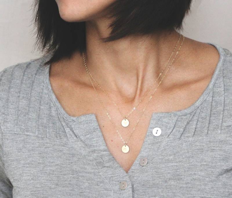 Layered Halskette Set - Doppelte Initial Individuelle Layering Disc Silber, Gold Filled, Rose von Aloralinks