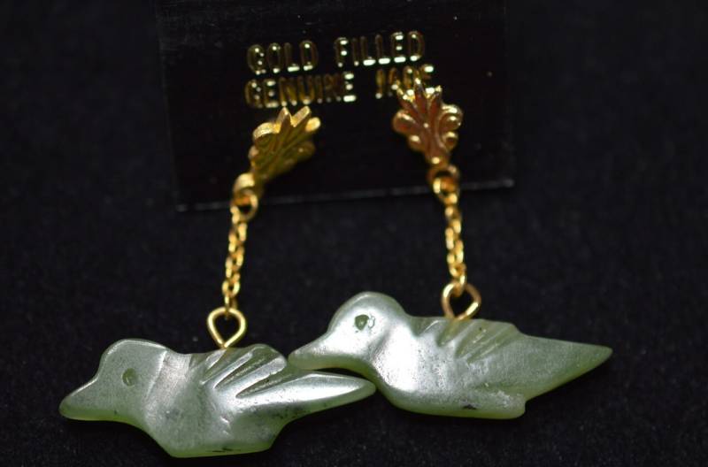 Vintage, Elegante Echte Jade Geschnitzte Vogel Ohrringe | 1017403 Vintage, Elegante Echte Jade Geschnitzte Vogel Ohrringe | 1017403 von ReflectionsOtherSide