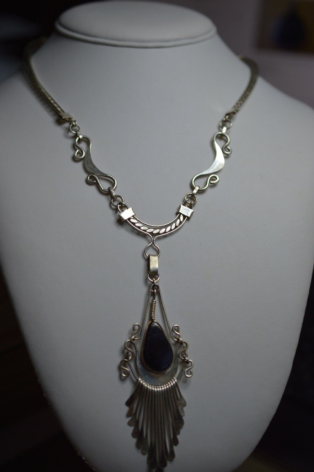 sterling Silber Und Schwarz Onyx Halskette | 1055028 N1-2-02 sterling Silber Und Schwarz Onyx Halskette | 1055028 N1-2-02 von ReflectionsOtherSide