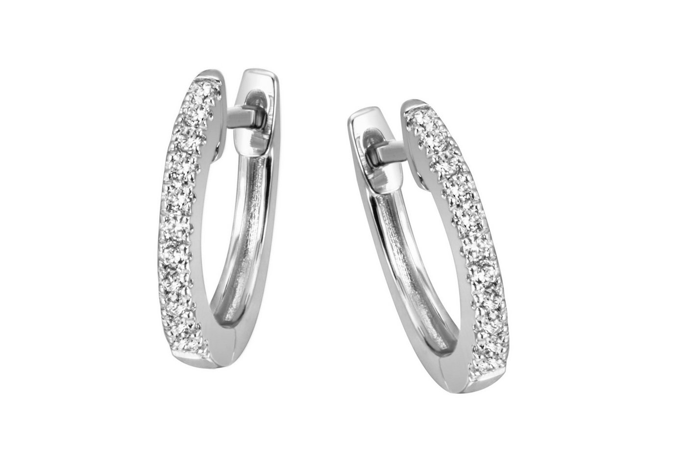 Reflexion Diamonds Klappcreolen rund aus 585 Weiß-oder Gelbgold, Brillantbesatz 0,10ct. SI, 11mm, runde Creolen mit Brillantbesatz von Reflexion Diamonds