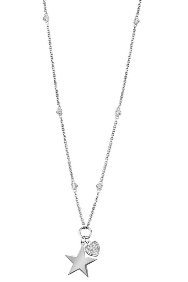 Reflexion Diamonds Silberkette 925/- 09631 mit Anhänger Stern und Herz, Damen Collier mit Zirkonia (synth), Anhängern von Reflexion Diamonds