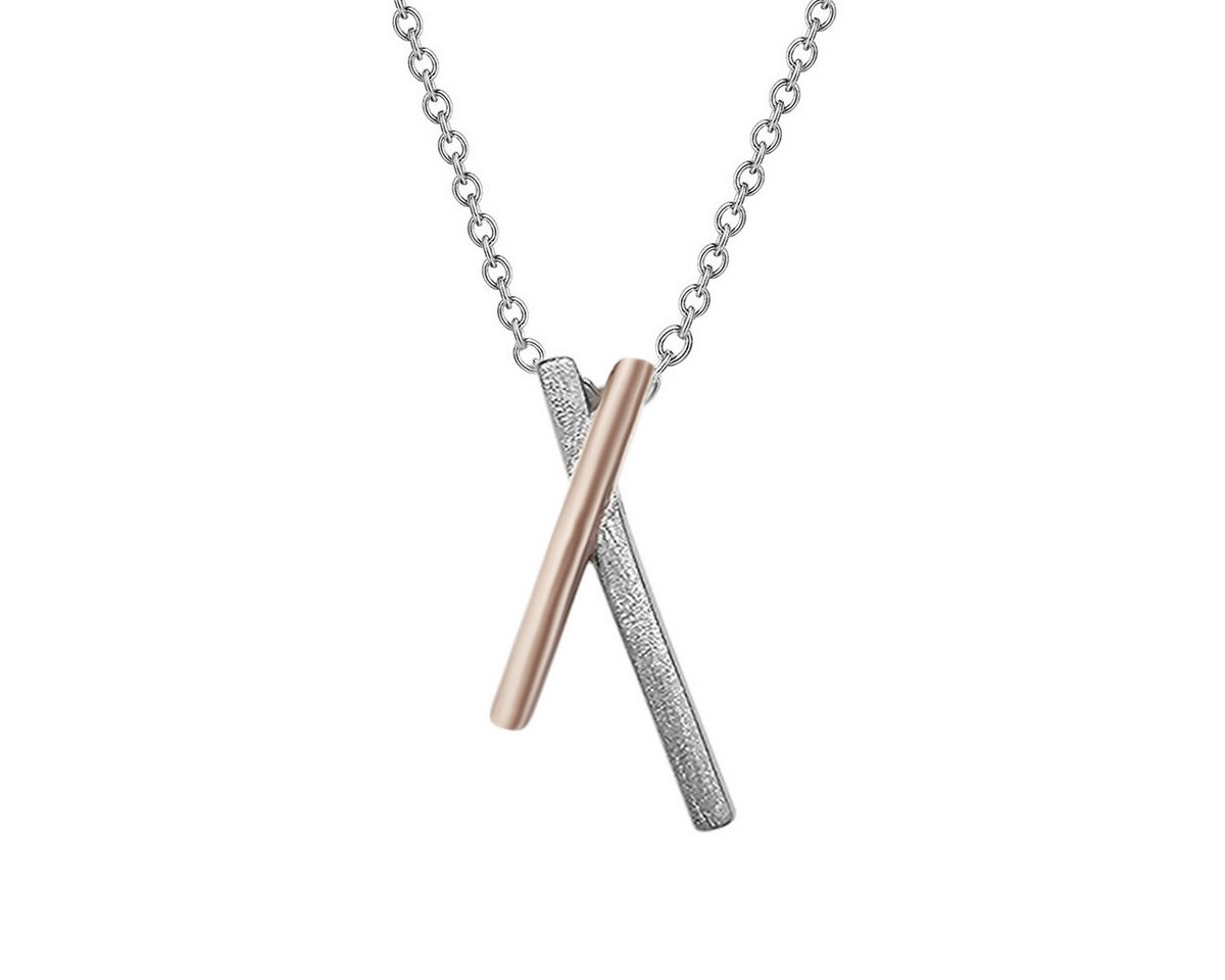 Reflexion Diamonds Silberkette 925/- Filigrane Silberkette mit Stabanhänger im Bicolor-Design, Dezenter Mix aus matter und glänzender Oberfläche von Reflexion Diamonds