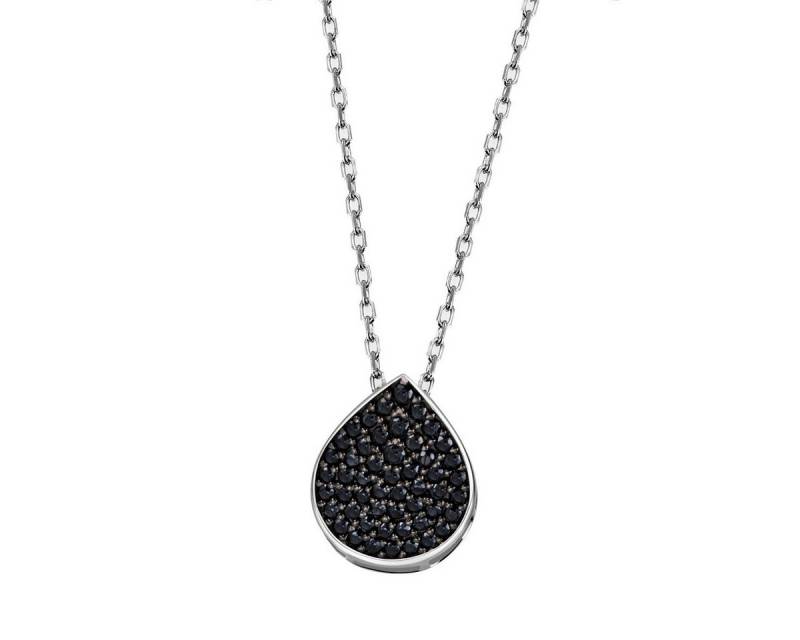 Reflexion Diamonds Silberkette 925/- mit abnehmbarem Tropfen-Anhänger mit edlen schwarzen Zirkonia, Damen Collier mit tropfenförmigem Anhänger von Reflexion Diamonds