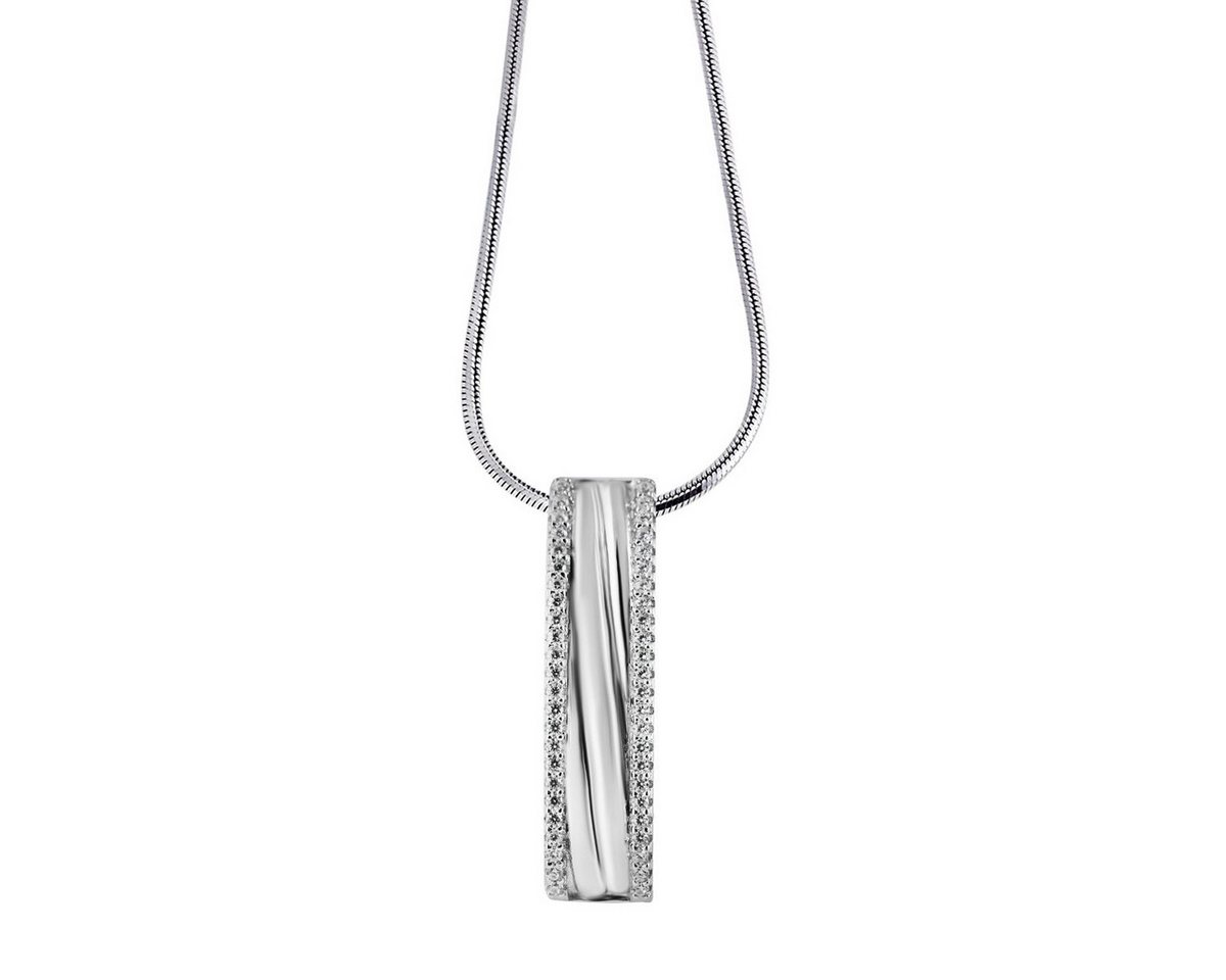 Reflexion Diamonds Silberkette 925/- mit rechteckigem strukturiertem Anhänger und Zirkonia-Details, mit Zirkonia-Steinen (synth), Anhänger abnehmbar von Reflexion Diamonds