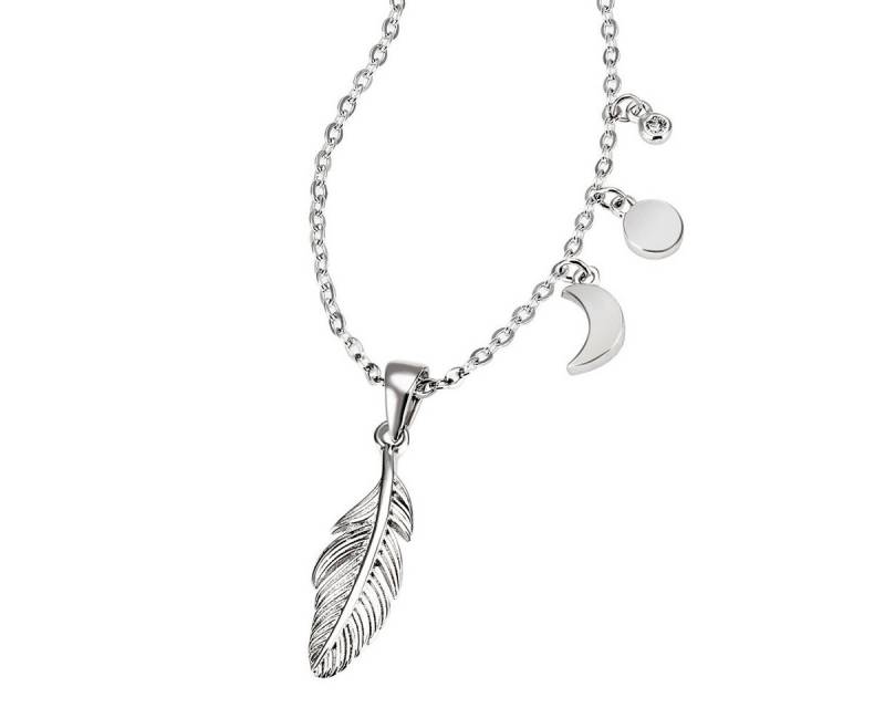 Reflexion Diamonds Silberkette Symbolkette aus 925er Silber mit filigranen Anhängern, mit Federanhänger, Mond, Plättchen und Zirkonia (synth) von Reflexion Diamonds