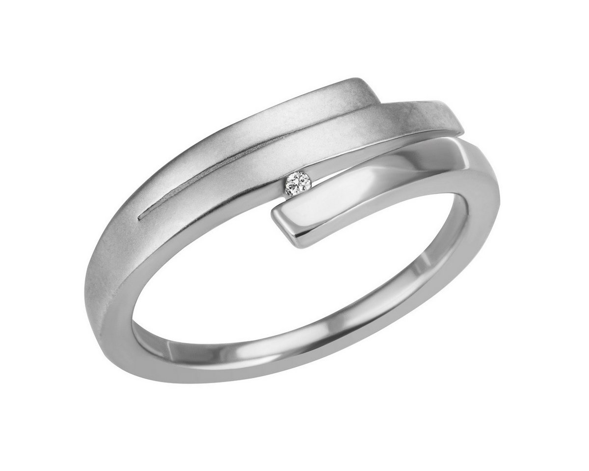 Reflexion Diamonds Silberring Dreifach strukturierter Ring in 925er Silber, mit dezent funkelndem Zirkonia (synth), matt & glänzend kombiniert von Reflexion Diamonds
