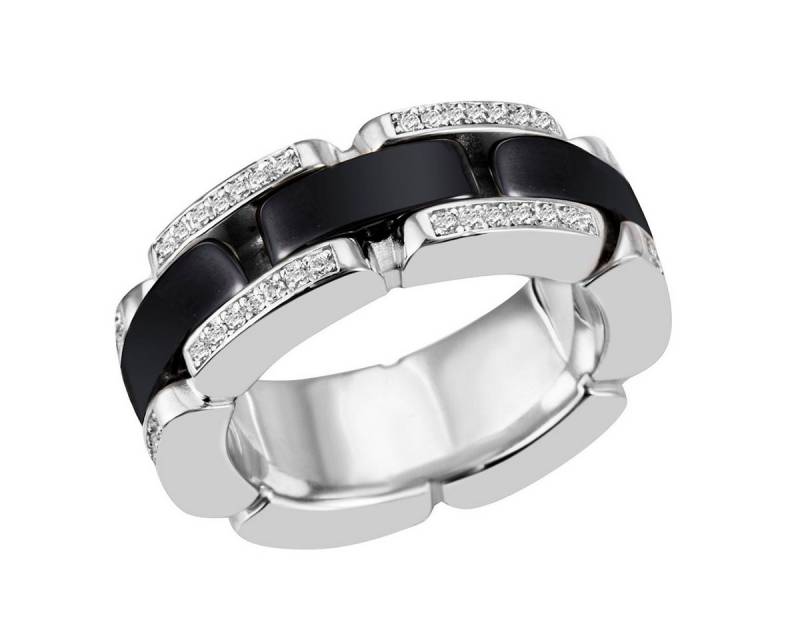 Reflexion Diamonds Silberring mit Zirkonia & Schwarzer-Keramik, Raffinierte Eleganz, besetzt mit schwarzer Keramik von Reflexion Diamonds