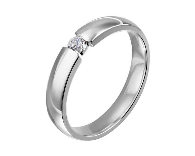 Reflexion Silberring 925/- Verlobungsring mit Spannfassung und funkelndem Zirkonia (synth), mit Zirkonia (synth), Ringschiene ca. 4,3 mm breit, Weite 56 von Reflexion