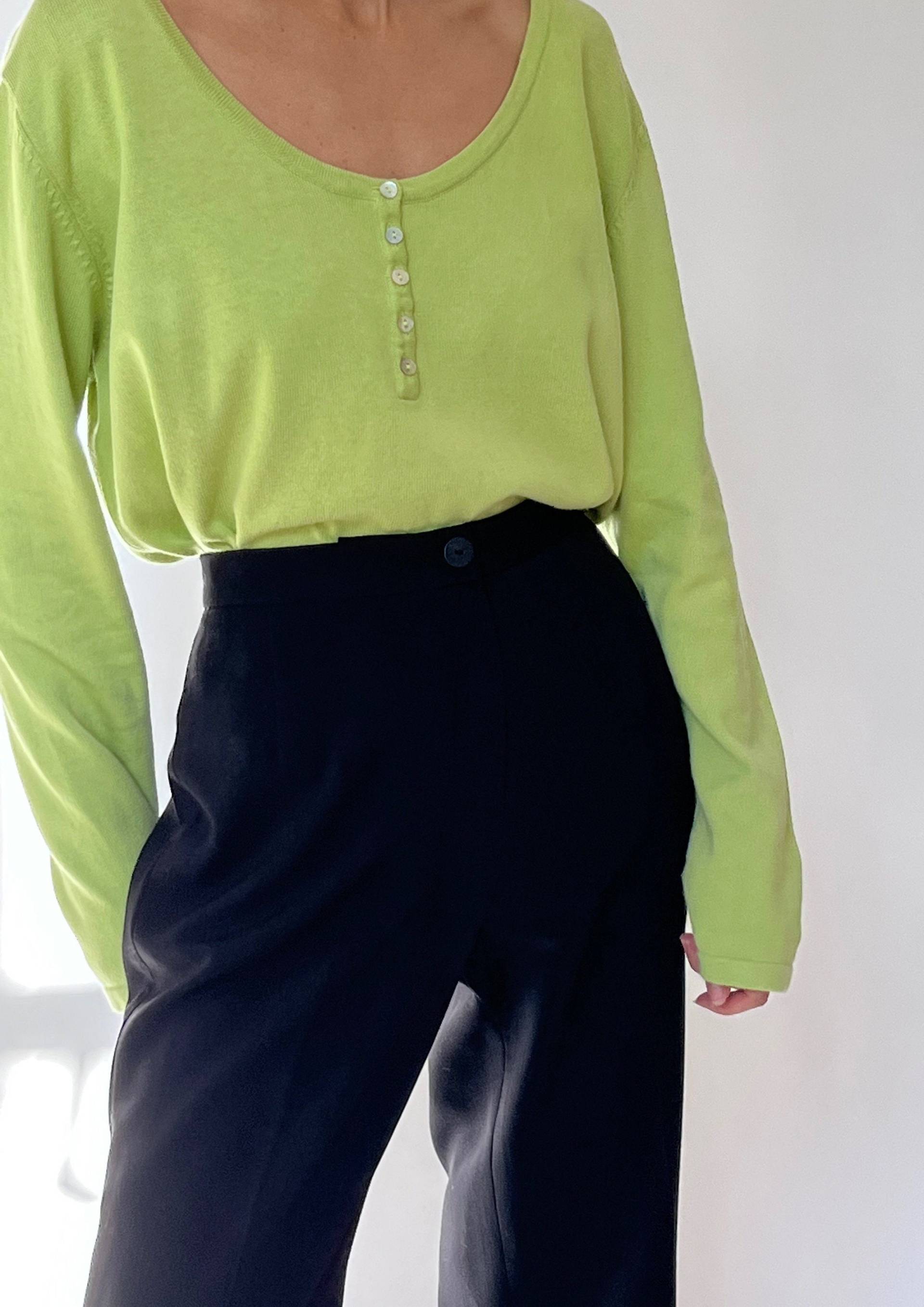 1990S Lime Green Button Jumper M/L, 90Er Jahre Pullover, Grüner Oversized Grünes Top, Henley Pullover von ReformeStudios