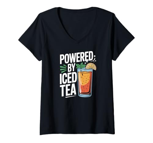 Damen Powered by Iced Tea Erfrischungsgetränk-Design T-Shirt mit V-Ausschnitt Damen Powered by Iced Tea Erfrischungsgetränk-Design T-Shirt mit V-Ausschnitt von Refreshing Beverage Lover Collection Iced Tea
