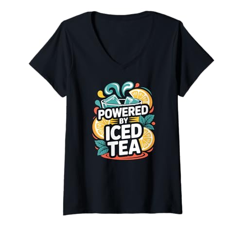 Damen Angetrieben von Iced Tea Citrus Splash Fun T-Shirt mit V-Ausschnitt Damen Angetrieben von Iced Tea Citrus Splash Fun T-Shirt mit V-Ausschnitt von Refreshing Citrus Beverage Cool Vibe