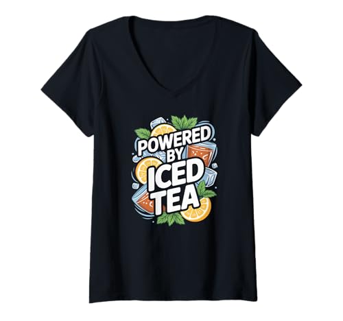 Damen Angetrieben durch Eistee, Zitronenscheiben-Getränk T-Shirt mit V-Ausschnitt Damen Angetrieben durch Eistee, Zitronenscheiben-Getränk T-Shirt mit V-Ausschnitt von Refreshing Iced Tea Enthusiast Collection