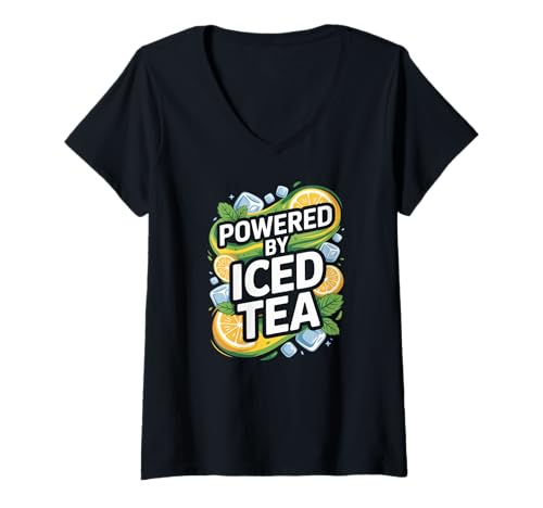 Damen Angetrieben durch Eistee Zitrusaufguss T-Shirt mit V-Ausschnitt von Refreshing Iced Tea Enthusiasts Vibes