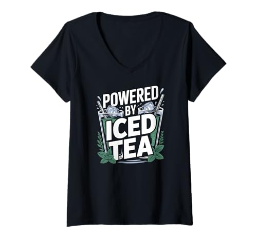 Damen Angetrieben von Iced Tea Refreshment T-Shirt mit V-Ausschnitt Damen Angetrieben von Iced Tea Refreshment T-Shirt mit V-Ausschnitt von Refreshing Iced Tea Enthusiasts