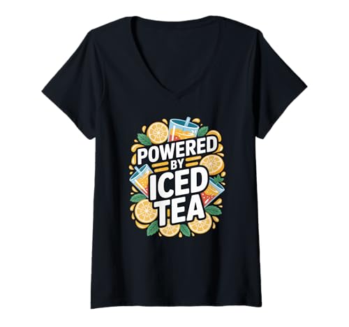 Damen Angetrieben durch Eistee, erfrischender Geschmack T-Shirt mit V-Ausschnitt Damen Angetrieben durch Eistee, erfrischender Geschmack T-Shirt mit V-Ausschnitt von Refreshing Iced Tea Lemon Citrus Lovers