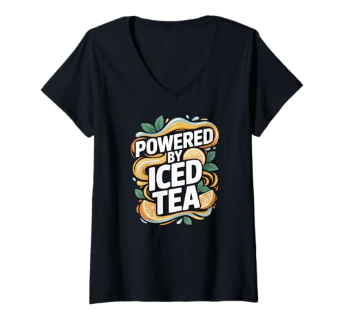 Damen Angetrieben von Iced Tea Citrus Fresh Cool T-Shirt mit V-Ausschnitt Damen Angetrieben von Iced Tea Citrus Fresh Cool T-Shirt mit V-Ausschnitt von Refreshing Iced Tea Lovers Delight Unique Summer