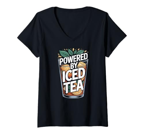 Damen Angetrieben von Iced Tea Refreshment T-Shirt mit V-Ausschnitt Damen Angetrieben von Iced Tea Refreshment T-Shirt mit V-Ausschnitt von Refreshing Iced Tea Lovers Delight