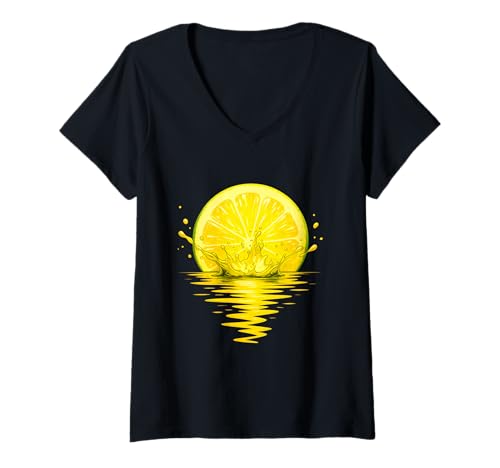 Damen Zitronenscheibe Splash Sunset Summer Citrus Art T-Shirt mit V-Ausschnitt Damen Zitronenscheibe Splash Sunset Summer Citrus Art T-Shirt mit V-Ausschnitt von Refreshing Lemon Citrus Artwork Gifts Fruit Lovers