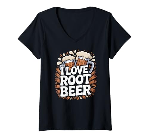 Damen I Love Root Beer Fun Celebration Zitat T-Shirt mit V-Ausschnitt Damen I Love Root Beer Fun Celebration Zitat T-Shirt mit V-Ausschnitt von Refreshing Root Beer Enthusiasts Club