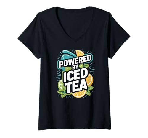 Damen Angetrieben von Iced Tea Citrus Delight T-Shirt mit V-Ausschnitt Damen Angetrieben von Iced Tea Citrus Delight T-Shirt mit V-Ausschnitt von Refreshing Summer Beverage Enthusiasts