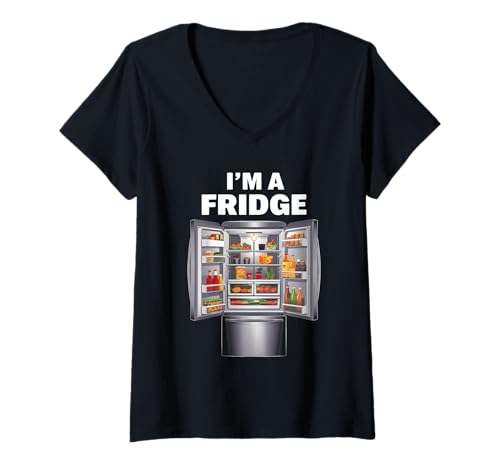 Damen Ich Bin EIN Kühlschrank T-Shirt mit V-Ausschnitt von Refrigerator Fridge Food