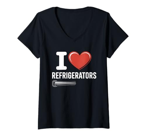 Damen Ich Liebe Kühlschränke T-Shirt mit V-Ausschnitt Damen Ich Liebe Kühlschränke T-Shirt mit V-Ausschnitt von Refrigerator Fridge Food