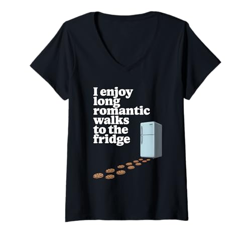 Damen Ich genieße Lange romantische Spaziergänge zum Kühlschrank T-Shirt mit V-Ausschnitt Damen Ich genieße Lange romantische Spaziergänge zum Kühlschrank T-Shirt mit V-Ausschnitt von Refrigerator Fridge Food