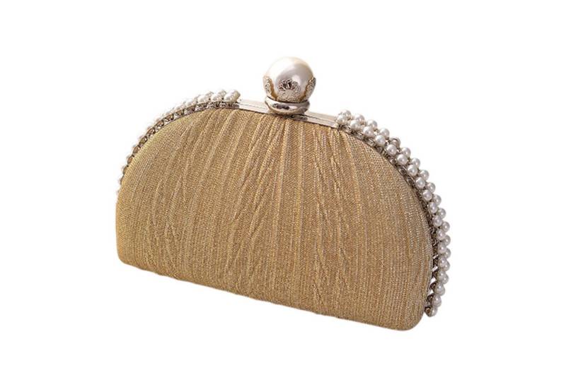 Refttenw Abendtasche Damen Glitzer Clutch mit Falten Perlen Handtasche Elegante Muschelform, Clutch Gold von Refttenw