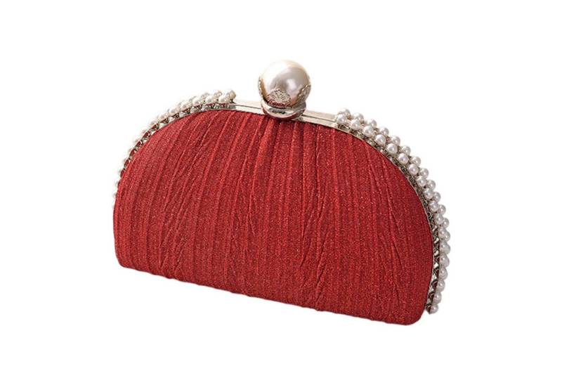 Refttenw Abendtasche Damen Glitzer Clutch mit Falten Perlen Handtasche Elegante Muschelform, Clutch Rot von Refttenw