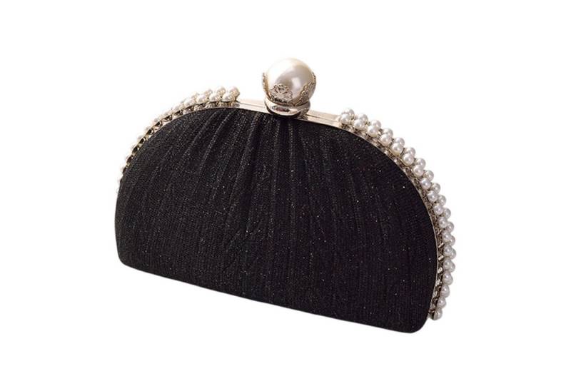 Refttenw Abendtasche Damen Glitzer Clutch mit Falten Perlen Handtasche Elegante Muschelform, Clutch Schwarz von Refttenw