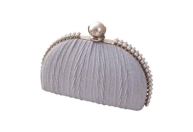 Refttenw Abendtasche Damen Glitzer Clutch mit Falten Perlen Handtasche Elegante Muschelform, Clutch Silber von Refttenw