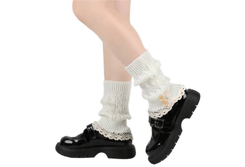 Refttenw Basicsocken Stricksocken, Knopfsocken, Beinlinge,mit Spitzenbesatz von Refttenw