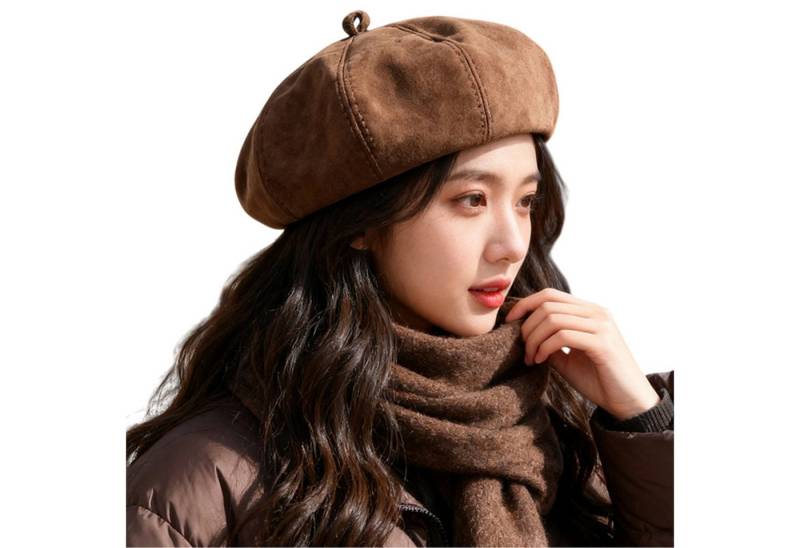 Refttenw Baskenmütze Damen Winter Warme Wollmütze Künstler Mütze Klassischer Stil Retro Beret Künstler Mütze Klassischer Stil Verstellbar von Refttenw