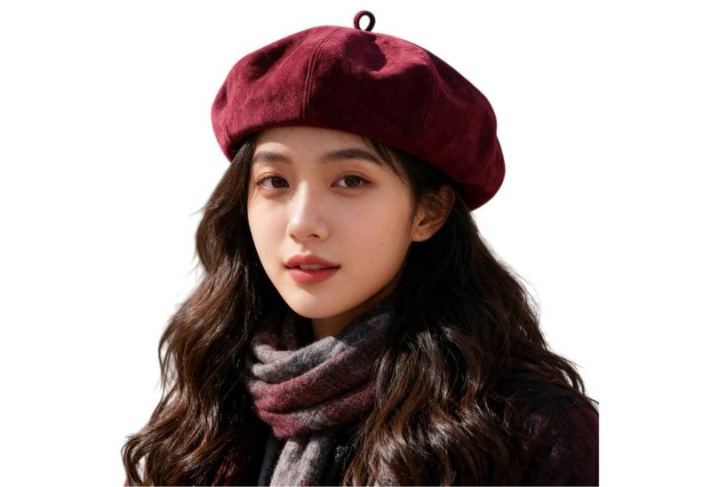 Refttenw Baskenmütze Damen Winter Warme Wollmütze Künstler Mütze Klassischer Stil Retro Beret Künstler Mütze Klassischer Stil Verstellbar von Refttenw