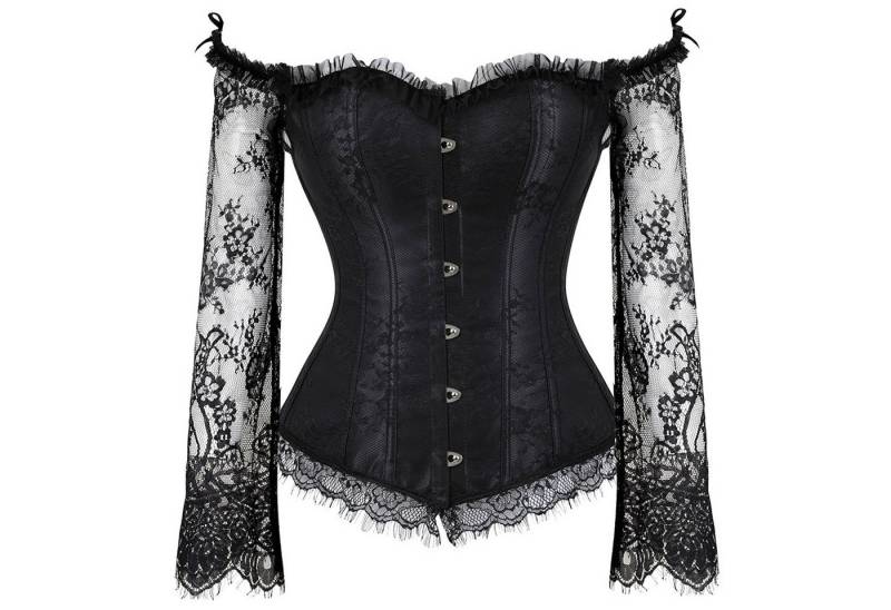 Refttenw Corsage Korsett-Oberteile für Damen mit Langen Ärmeln Spitze Blumenmuster von Refttenw