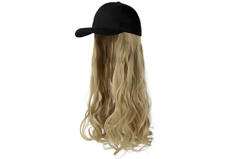 Refttenw Baseball Cap mit Lange Welle Perücke, Synthetische Gewellte Perücke 66 cm Langes Haaren + Verstellbare Schwarze Kappe von Refttenw