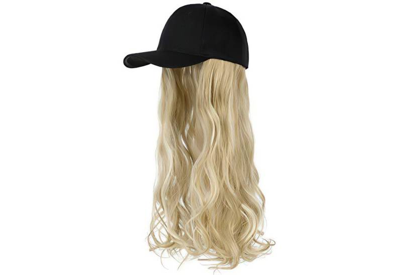 Refttenw Baseball Cap mit Lange Welle Perücke, Synthetische Gewellte Perücke 66 cm Langes Haaren + Verstellbare Schwarze Kappe von Refttenw