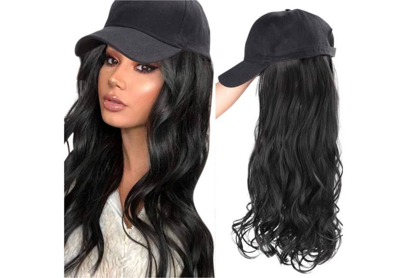 Refttenw Baseball Cap mit Lange Welle Perücke, Synthetische Gewellte Perücke 66 cm Langes Haaren + Verstellbare Schwarze Kappe von Refttenw