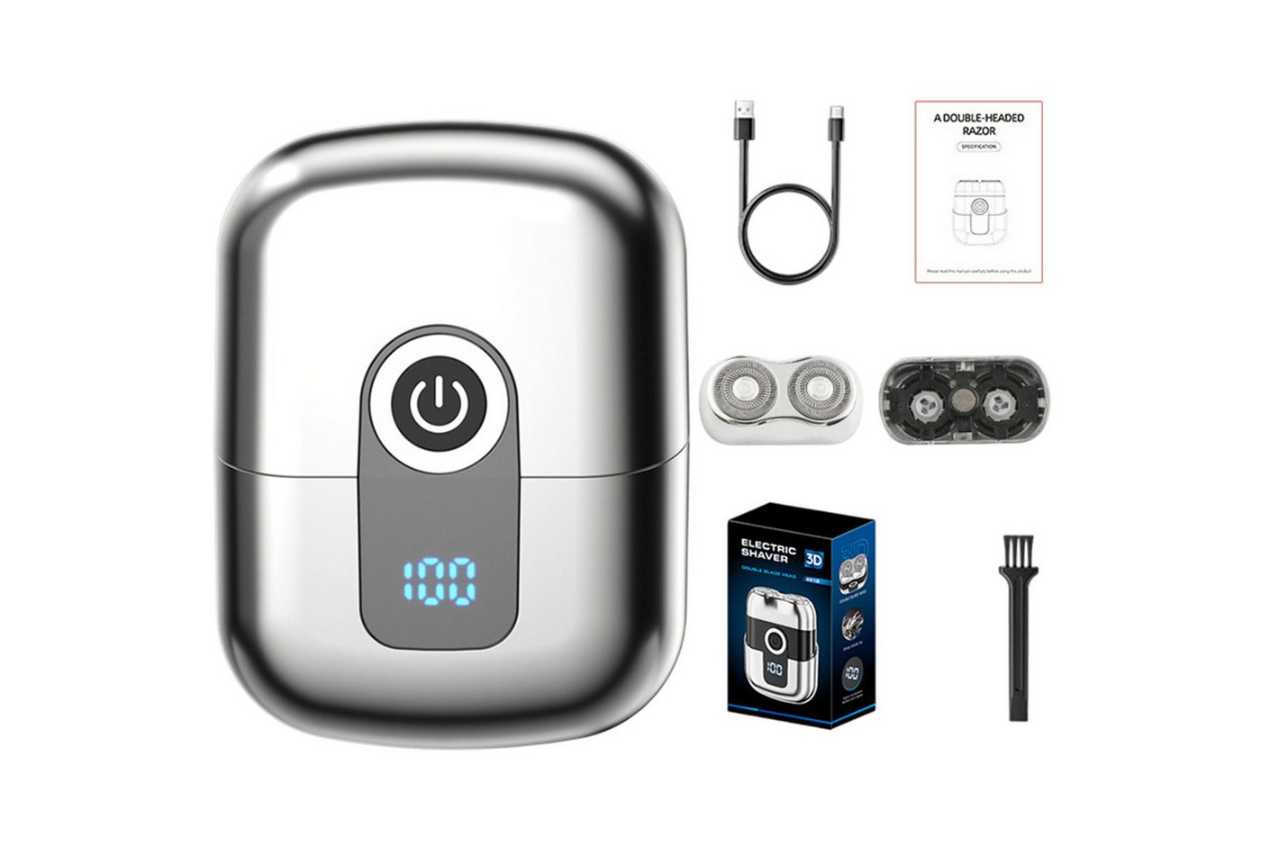 Refttenw Elektrorasierer Rotationsrasierer für herren,Elektrischer Doppelkopfrasierer, mit Ersatzklinge, Die Klinge ist abwaschbar und hat die Schutzart IPX6. von Refttenw