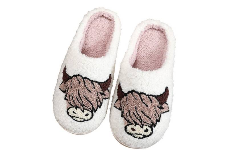 Refttenw Flauschige Hausschuh Herren Winter Lustige Hausschuhe Damen Plüsch Hausschuhe Kuhkopf-Weiß von Refttenw