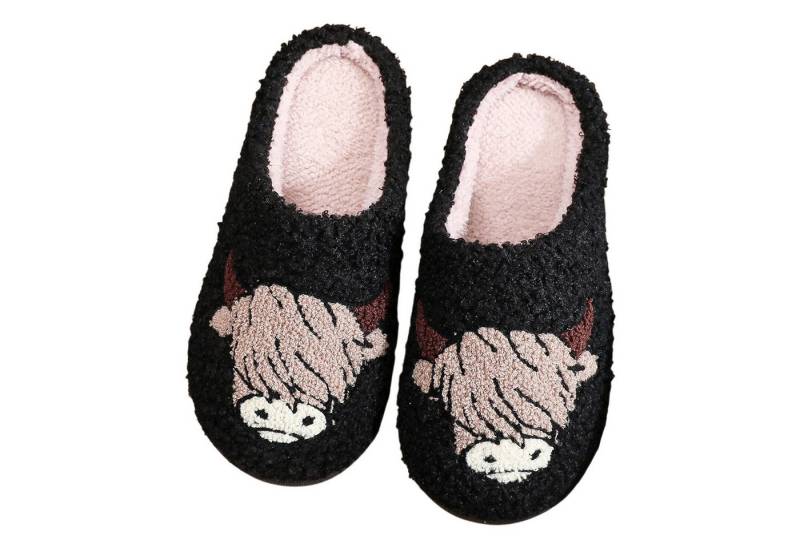 Refttenw Flauschige Hausschuh Herren Winter Lustige Hausschuhe Damen Plüsch Hausschuhe Stierkopf-schwarz von Refttenw