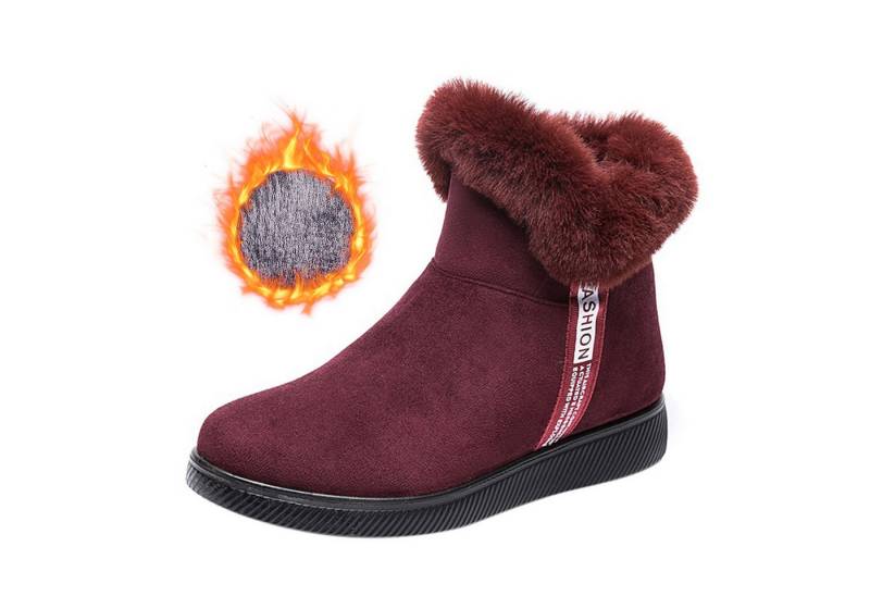 Refttenw Gefütterte Schlupfstiefel Wildleder Damen mit Kunstfell am Schaft Stiefelette von Refttenw