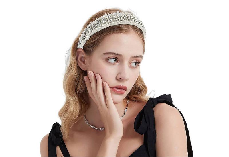 Refttenw Haargummi Damen Breit Haarband Strasssteinen Haarschmuck Hochzeit Haarreifen, 1-tlg. von Refttenw