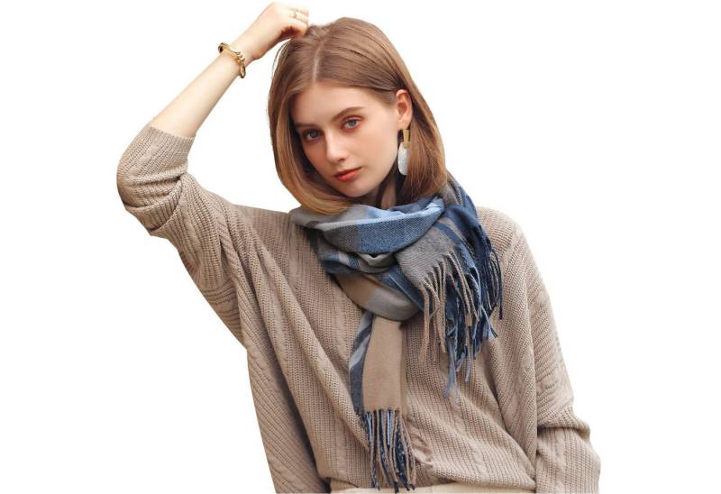 Refttenw Halstuch Damen Winter Kariert Winterschal,Damenschal Mit Quasten,Poncho von Refttenw