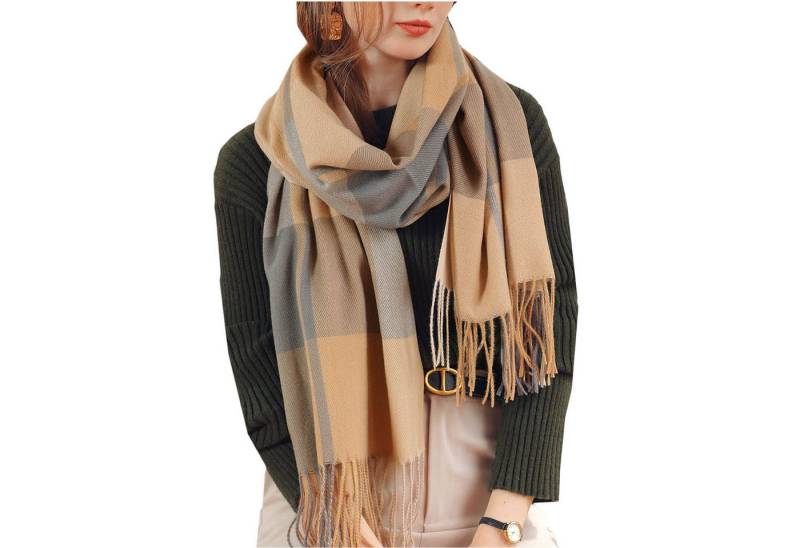 Refttenw Halstuch Damen Winter Kariert Winterschal,Damenschal Mit Quasten,Poncho von Refttenw