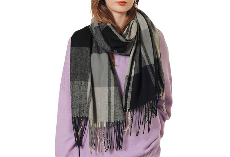 Refttenw Halstuch Damen Winter Kariert Winterschal,Damenschal Mit Quasten,Poncho von Refttenw