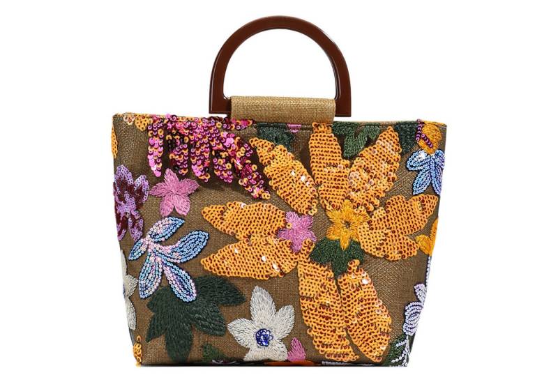 Refttenw Henkeltasche Damen Clutch Geldbörsen Bunte Pailletten & Floraler Bestickte, Gelb von Refttenw