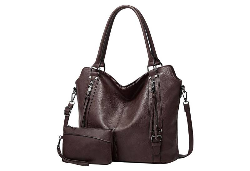 Refttenw Handtasche Damen Ledertasche Henkeltasche Schultertasche Groß Umhängetasche, mit geräumigem Hauptfach, Vegan, mit Geldbörse,2er-Set von Refttenw