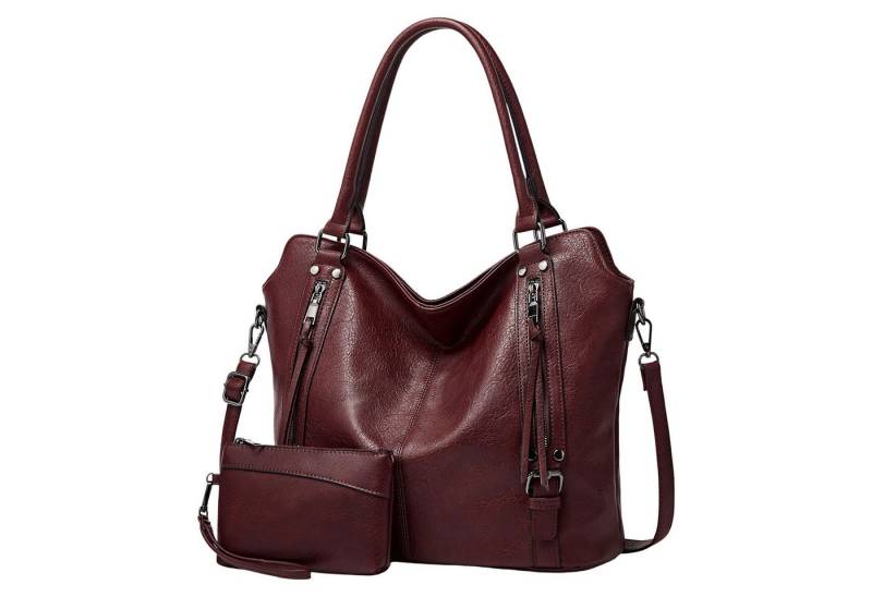 Refttenw Handtasche Damen Ledertasche Henkeltasche Schultertasche Groß Umhängetasche, mit geräumigem Hauptfach, Vegan, mit Geldbörse,2er-Set von Refttenw